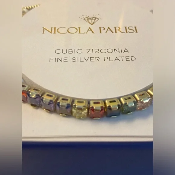 Nicola Parisi Adjustable Rainbow Cubic Zirconium Bracelet - Silver Plated, NIB - Picture 4 of 7